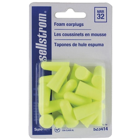 Sellstrom Disposable Polyurethane Foam Ear Plugs, Bullet Shape, 32dB, Hi-Vis Green, 200 PK S23414